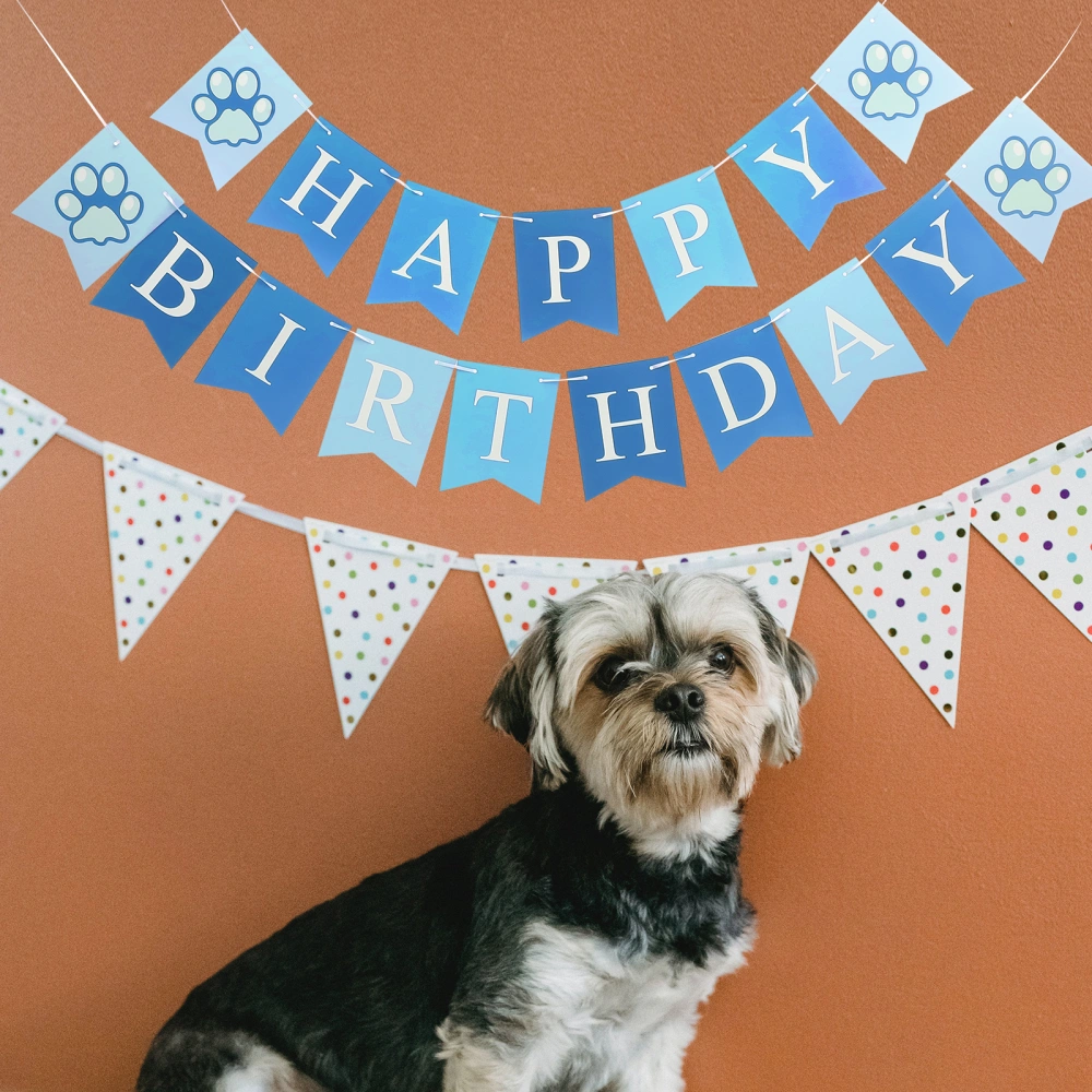 1 Set of Pet Dog Happy Birthday Banner Puppy Birthday Pull Flag Happy Birthday Background