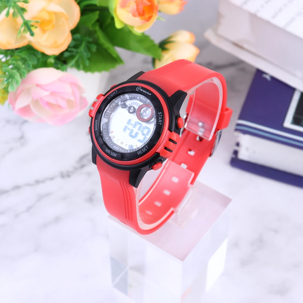 1pc Children Outdoor Waterproof Watch Digital Luminous Electronic Watch Multifunctional for Boys and Girls (Red)