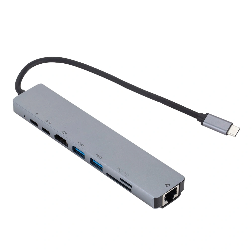 8 In 1 USB C to 2 USB 3.0 5Gbs SD TF Slot 4K 60Hz Type C Hub Adapter PD Charging 1000Mbps RJ45 LAN (Silver and Light Grey)