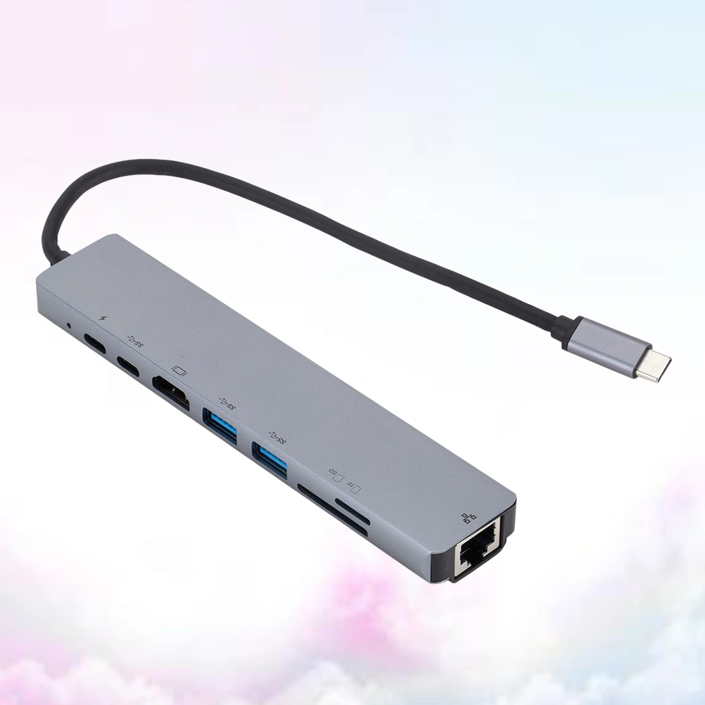 8 In 1 USB C to 2 USB 3.0 5Gbs SD TF Slot 4K 60Hz Type C Hub Adapter PD Charging 1000Mbps RJ45 LAN (Silver and Light Grey)