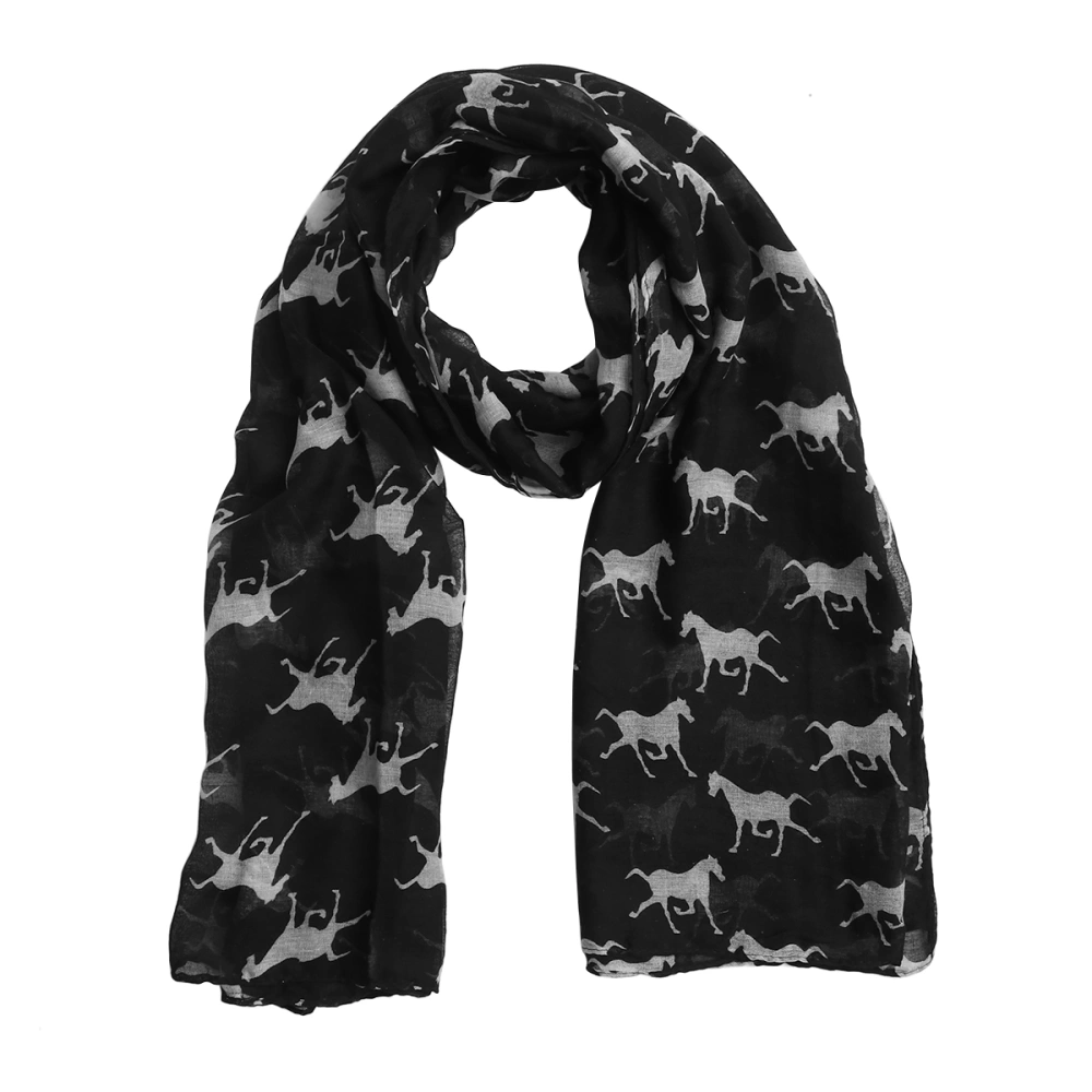 Horses Voile Scarf Fashionable Cool Animal Women Scarves(Black)