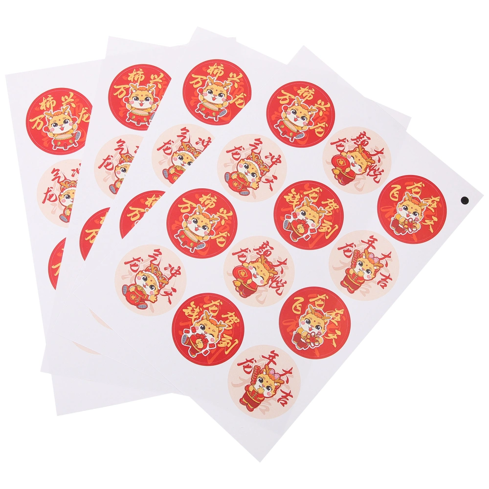 4 Sheets of Chinese New Year Labels Decorative Adhesive Spring Festival Stickers Present Labels