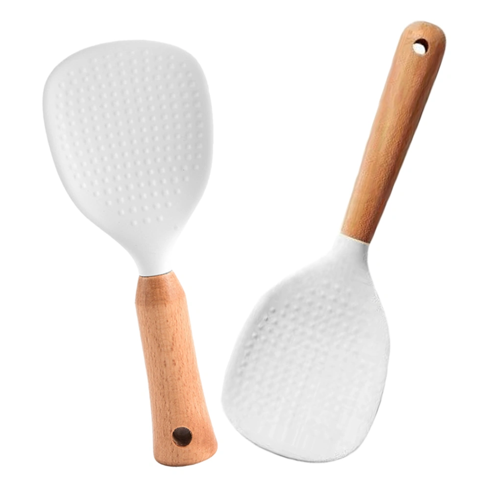 2pcs Rice Spoon Rice Paddle Silicone Rice Scooper Kitchen Accessory Rice Spatula With Wooden Handle