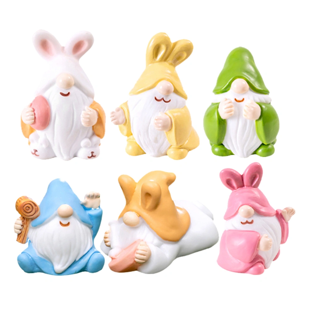 6Pcs Bunny Gnome Statues Resin Miniature Gnomes Adorable Mini Dwarf Figurines Miniature Gnomes