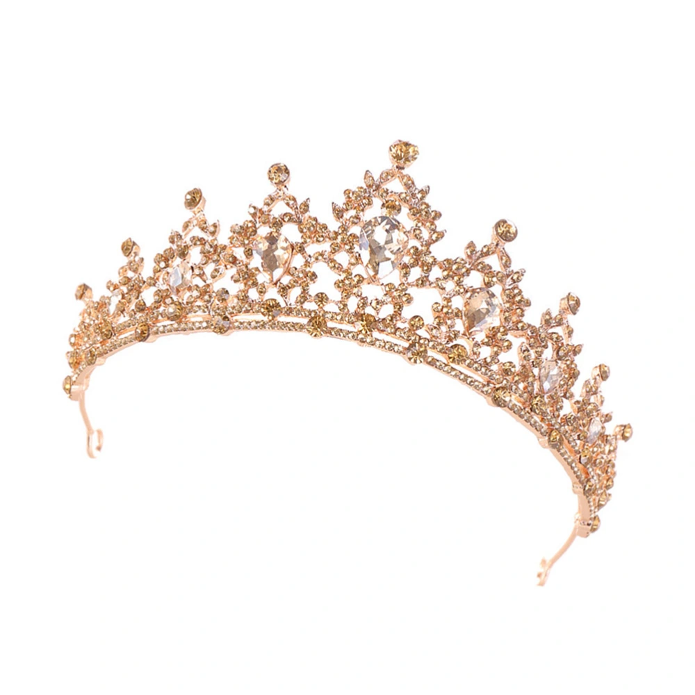 Bride Rhinestone Crown Alloy Wedding Crown Decor Headwear for Woman Lady Female (Champagne Color)