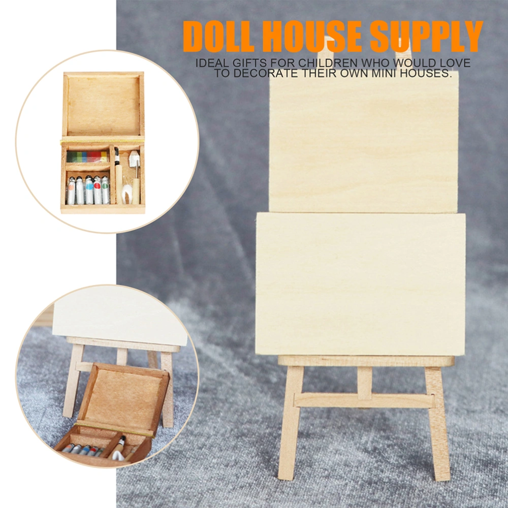 1 set of Miniature Easel Model Wooden Painting Board Holder Mini House Painting Board