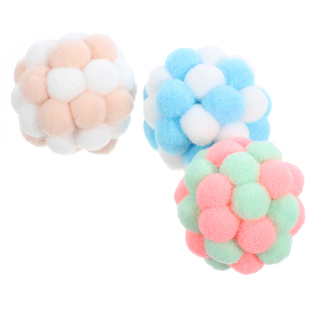 3pcs Cat Toy Balls with Inner Bells Cat Fuzzy Interactive Ball Toys Colorful Balls