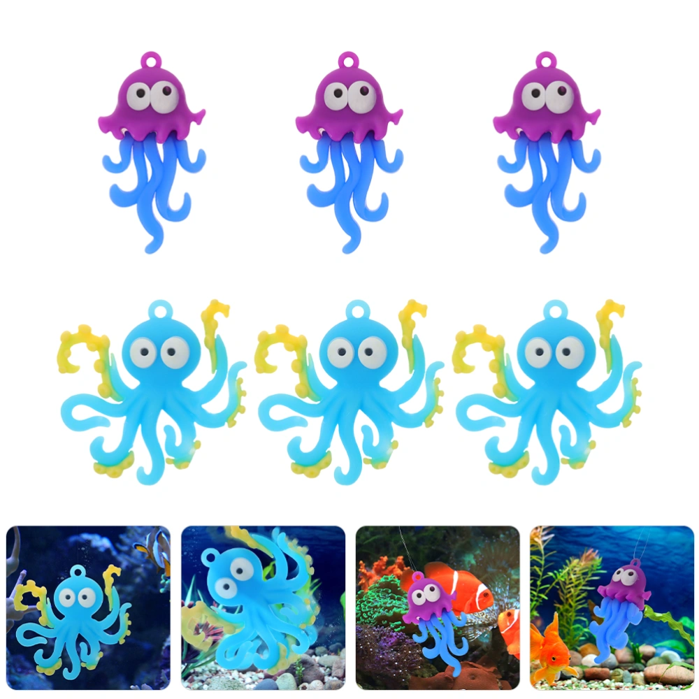 6pcs Aquarium Ornament Fish Tank Decorations Floating Decor Octopus Decoration