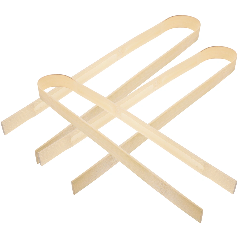 3pcs Food Serving Tongs Bamboo Food Clips Bread Cake Tongs for Catering Buffet