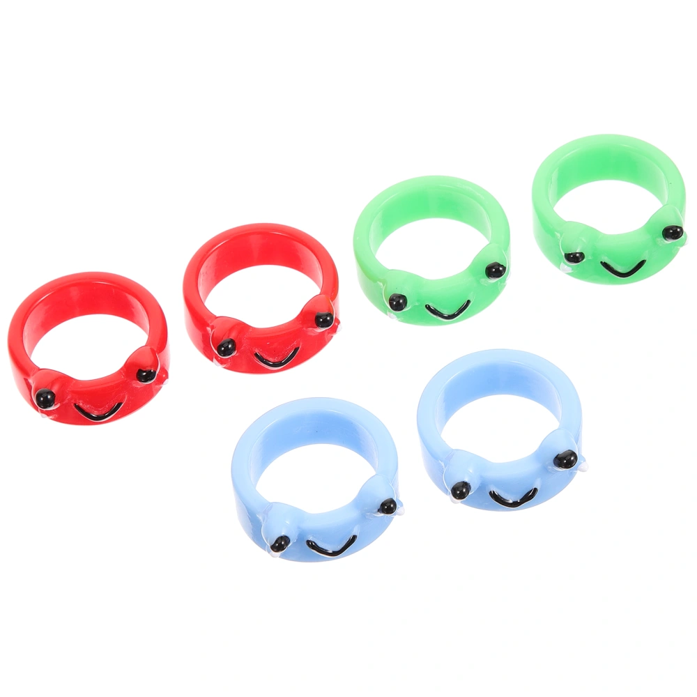 6pcs Frog Rings Resin Rings Cute Animal Finger Rings Funny Finger Jewelry for Teen Girls