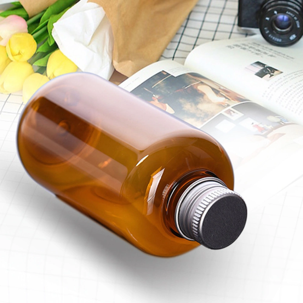 10 Pcs 300ml Empty Plastic Bottle Dispense Bottle Aluminium Cover Lid Container Refillable Lotion Bottle Makeup Water Holder with Inner Plug for Indoor Outdoor (Light Brown)