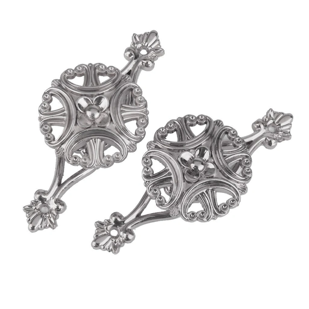 Pair of Flower Design Curtain Holdbacks Tieback Hooks Hanger (Silver)