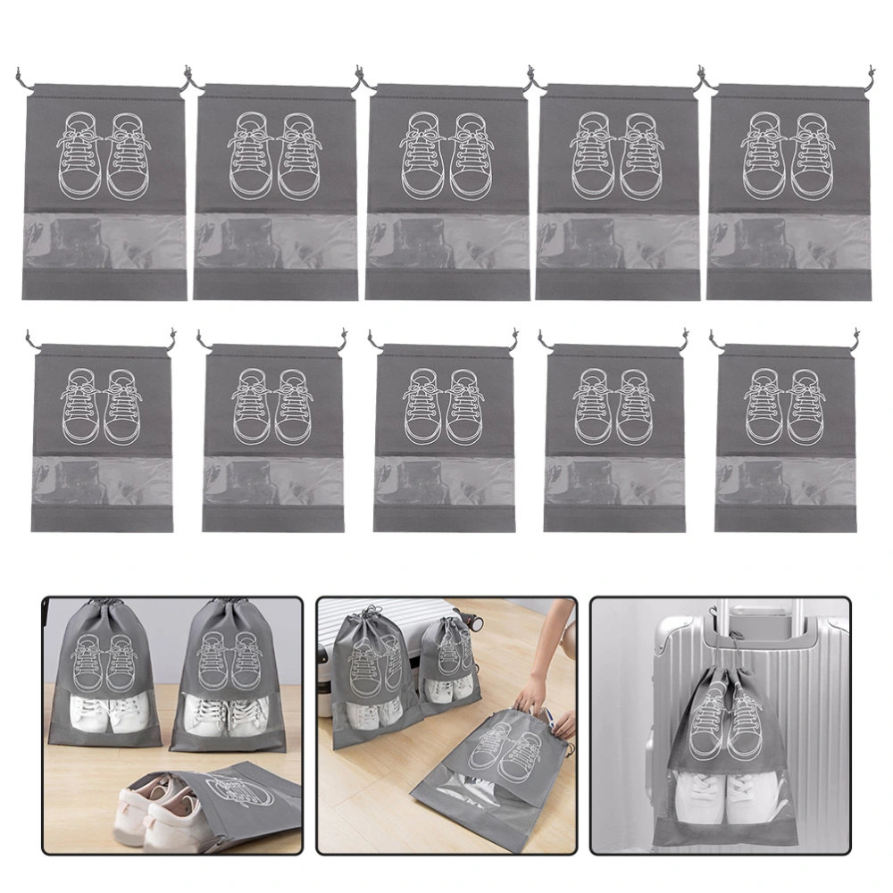 10pcs Shoe Storage Bags Travel Shoe Organizer Pouch Drawstring Shoe Bag with Clear Window