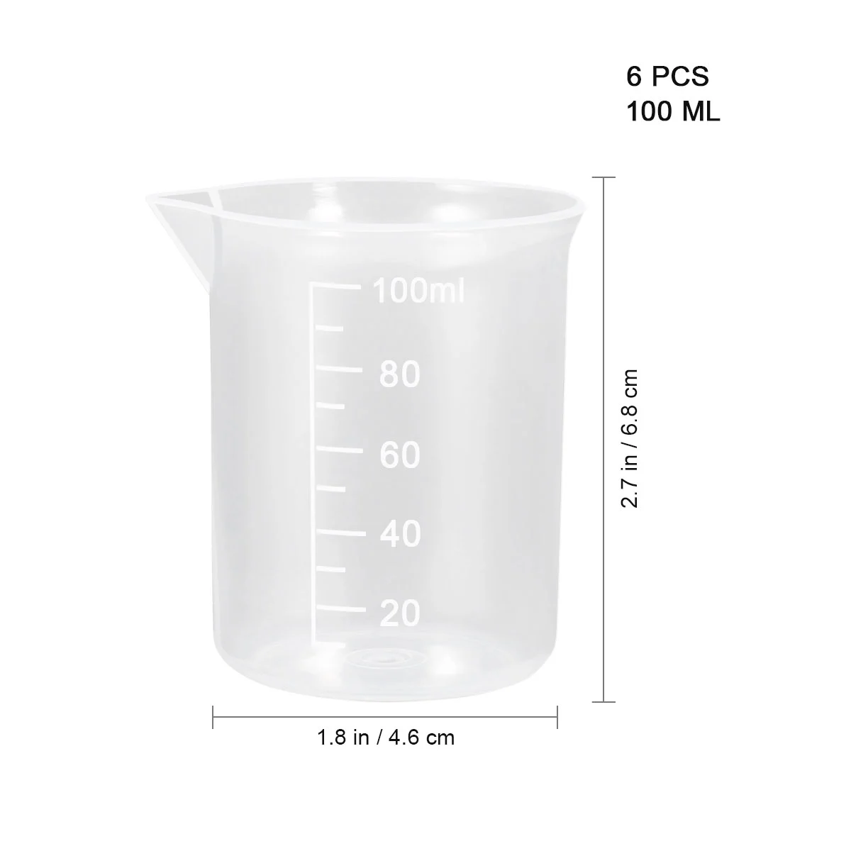 UEETEK 6pcs 100mL PP Plastic Measuring Cups Graduation Beakers Measuring Cups Liquid Container