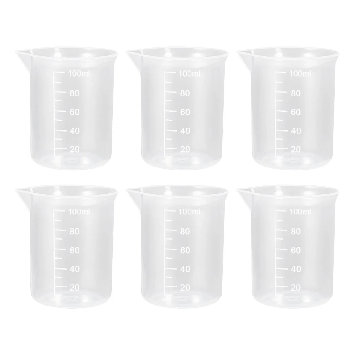 UEETEK 6pcs 100mL PP Plastic Measuring Cups Graduation Beakers Measuring Cups Liquid Container