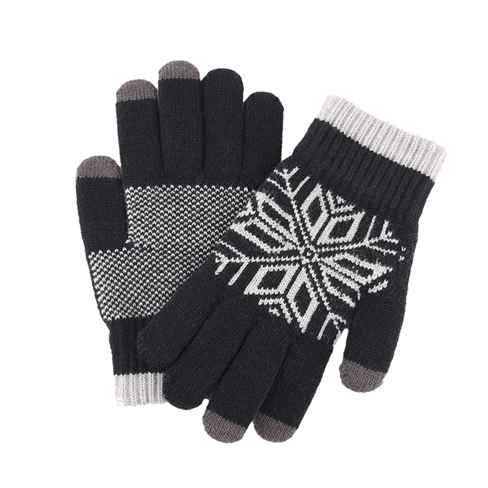 Jacquard Thicken Screen Touch Gloves Knitted Warm Gloves Anti-wind Anti-slip Gloves for Outdoor (Black)