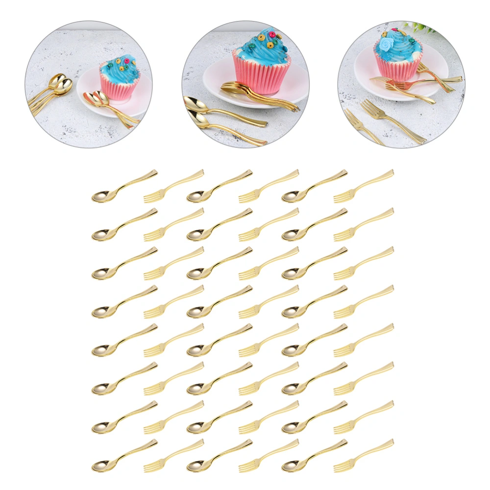 48Pcs Disposable Spoons Forks Tableware Cutlery Utensils for Dessert Ice Cream Cake