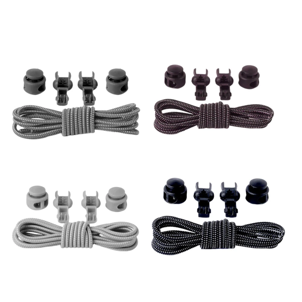 4 Pairs Elastic Shoe Laces Adjustable Tieless Shoelaces Strings Shoelaces with Lock Device for Sneakers Boots Board and Casual Shoes(Coffee, Light Grey, Black and Dark Grey)