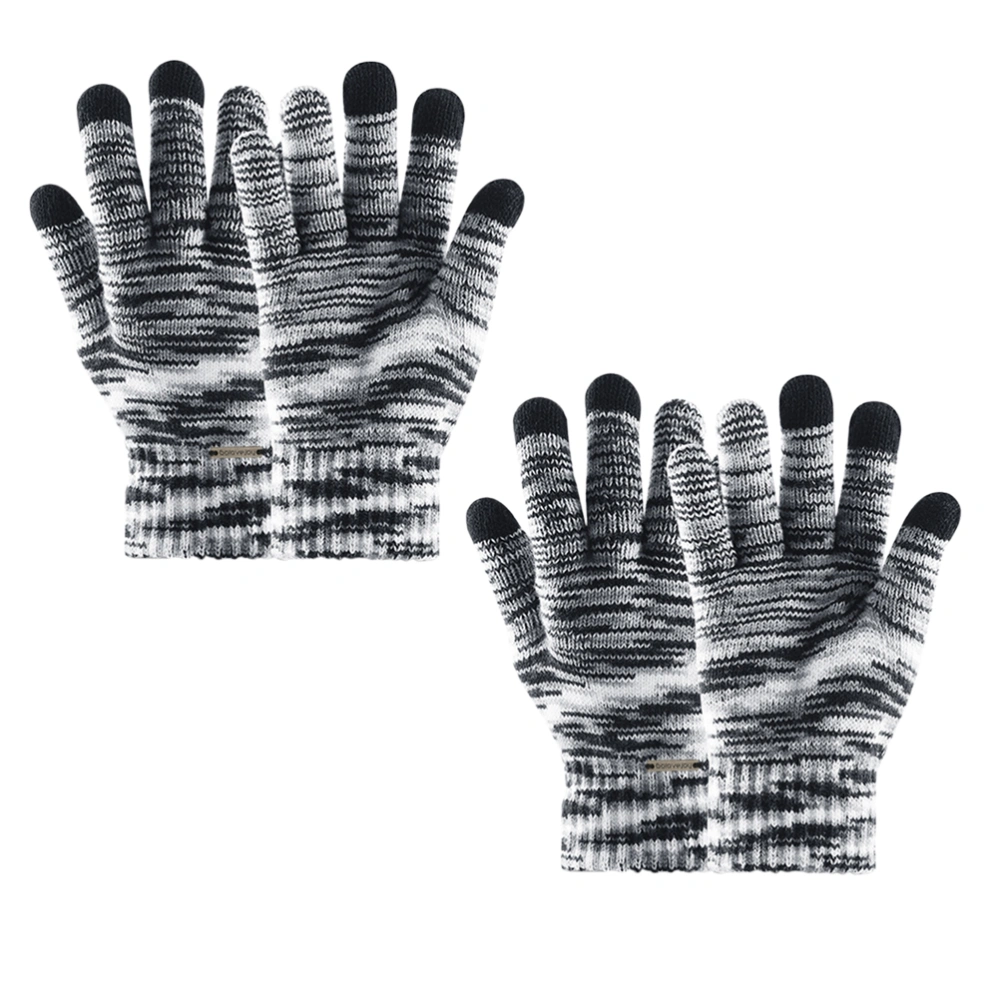 Wool Knitting Touch Screen Gloves Winter Warm Full Finger Gloves (Black and White)