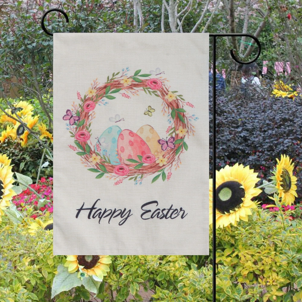 1pc Easter Themed Garden Banner Decor Flax Flag Decor Outdoor Festival Flag Decor