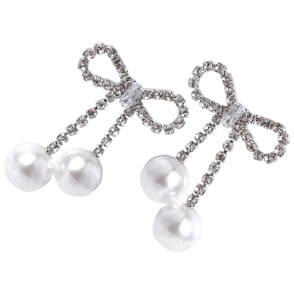 1 Pair Pearl Bow Earrings Rhinestone Bow Earrings Women Stud Earrings Decorative Stud Earrings