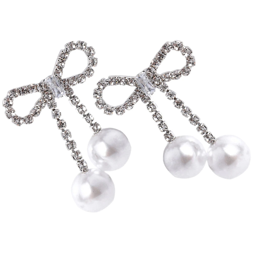 1 Pair Pearl Bow Earrings Rhinestone Bow Earrings Women Stud Earrings Decorative Stud Earrings