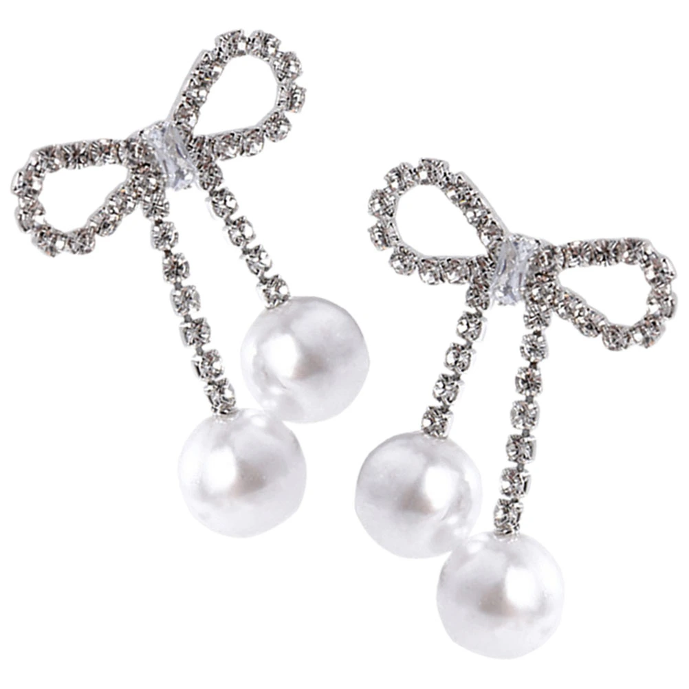 1 Pair Pearl Bow Earrings Rhinestone Bow Earrings Women Stud Earrings Decorative Stud Earrings