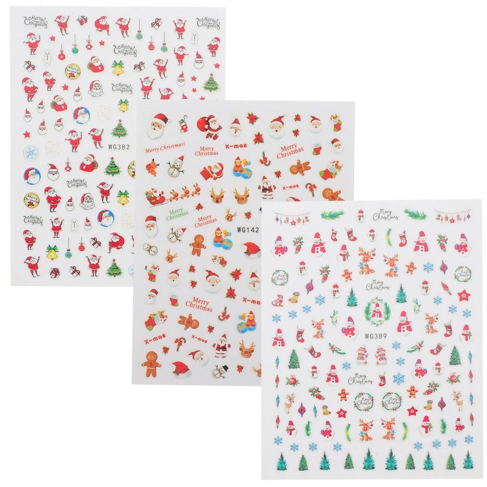 3 Sheets Christmas Nail Art Stickers Self Adhesive Nail Decor Stickers Decorative Nail Decals