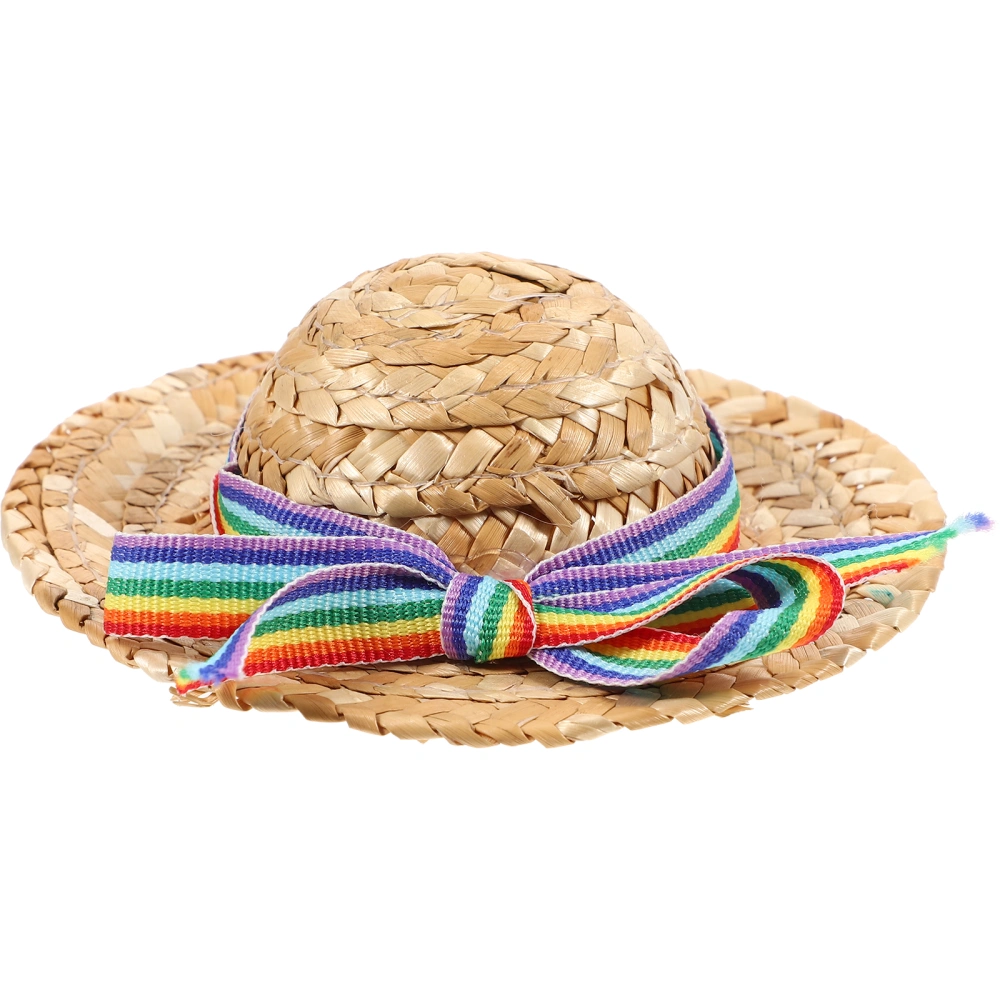 Pet Woven Straw Hat Rustic Straw Woven Hat Pet Dress Up Headdress Cap Pet Costume Hat