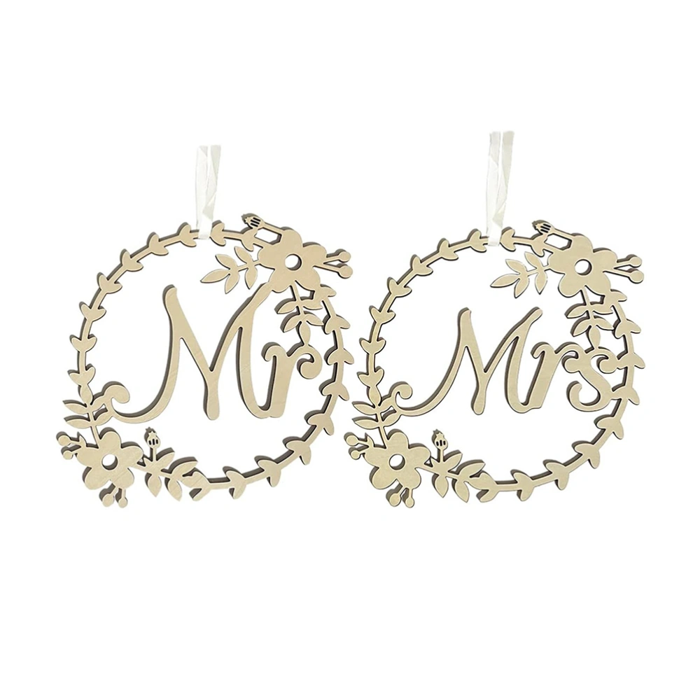 2pcs Valentine Wooden Ornaments Mr and Mrs Hanging Sign Wedding Decorations