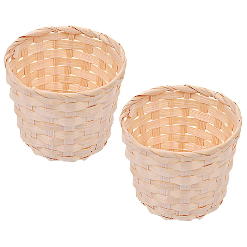 2pcs Bamboo Woven Basket Multi-use Storage Basket Large Capacity Basket Tabletop Sundries Organizer