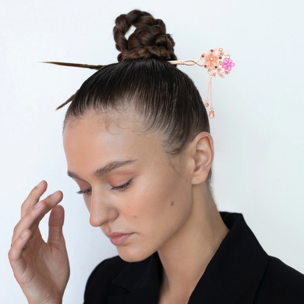 Flower Hair Chopstick Decorative Hairpin Bun Headdress Antique Style Hair Accessory