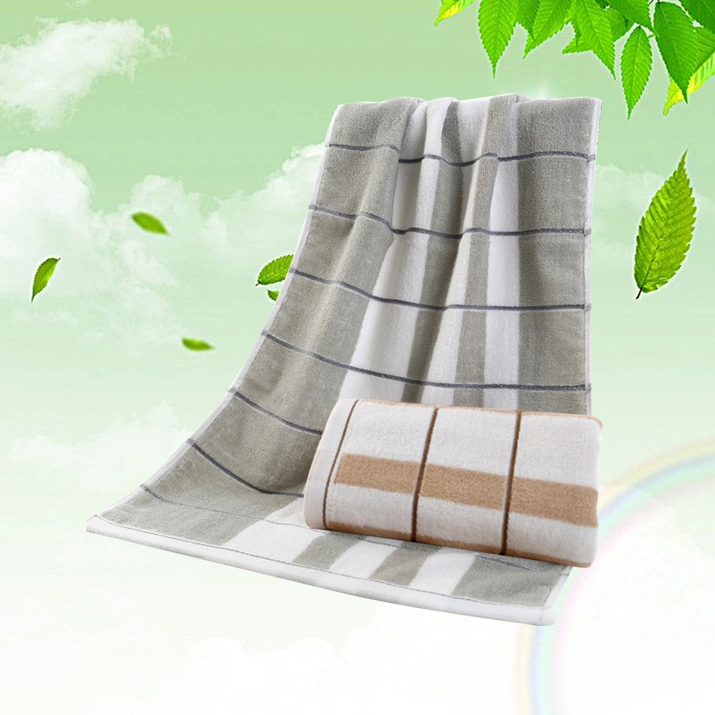 2pcs Striped Cotton Hand Towels Long Absorbent Face Towels Quick Dry Washcloth for Home(Light Yellow and Light Grey)