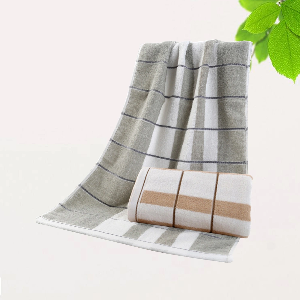 2pcs Striped Cotton Hand Towels Long Absorbent Face Towels Quick Dry Washcloth for Home(Light Yellow and Light Grey)