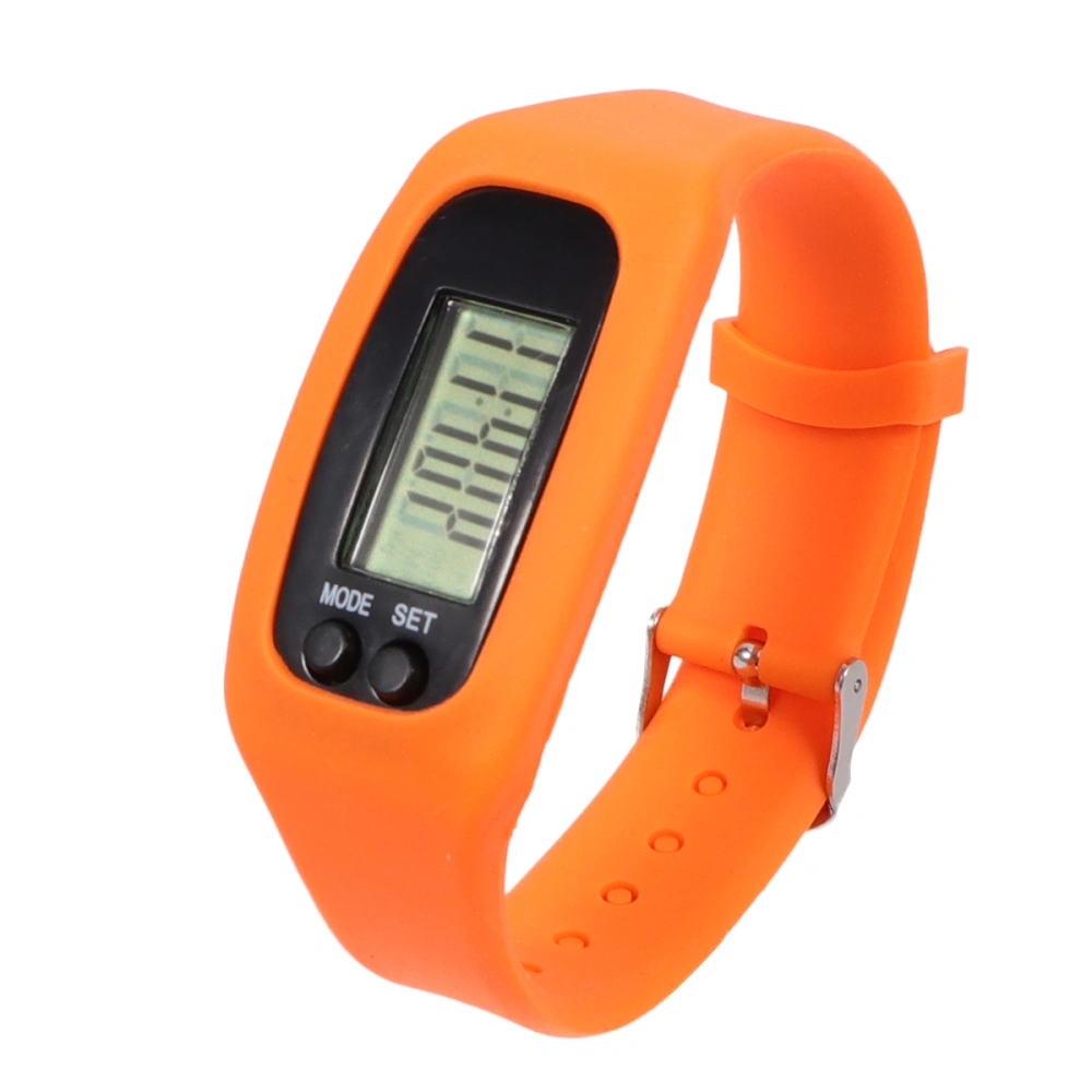 1pc Silicone Sports Watch Smart Pedometer Running Walking Counter Time Display Band for Female Male (Orange)