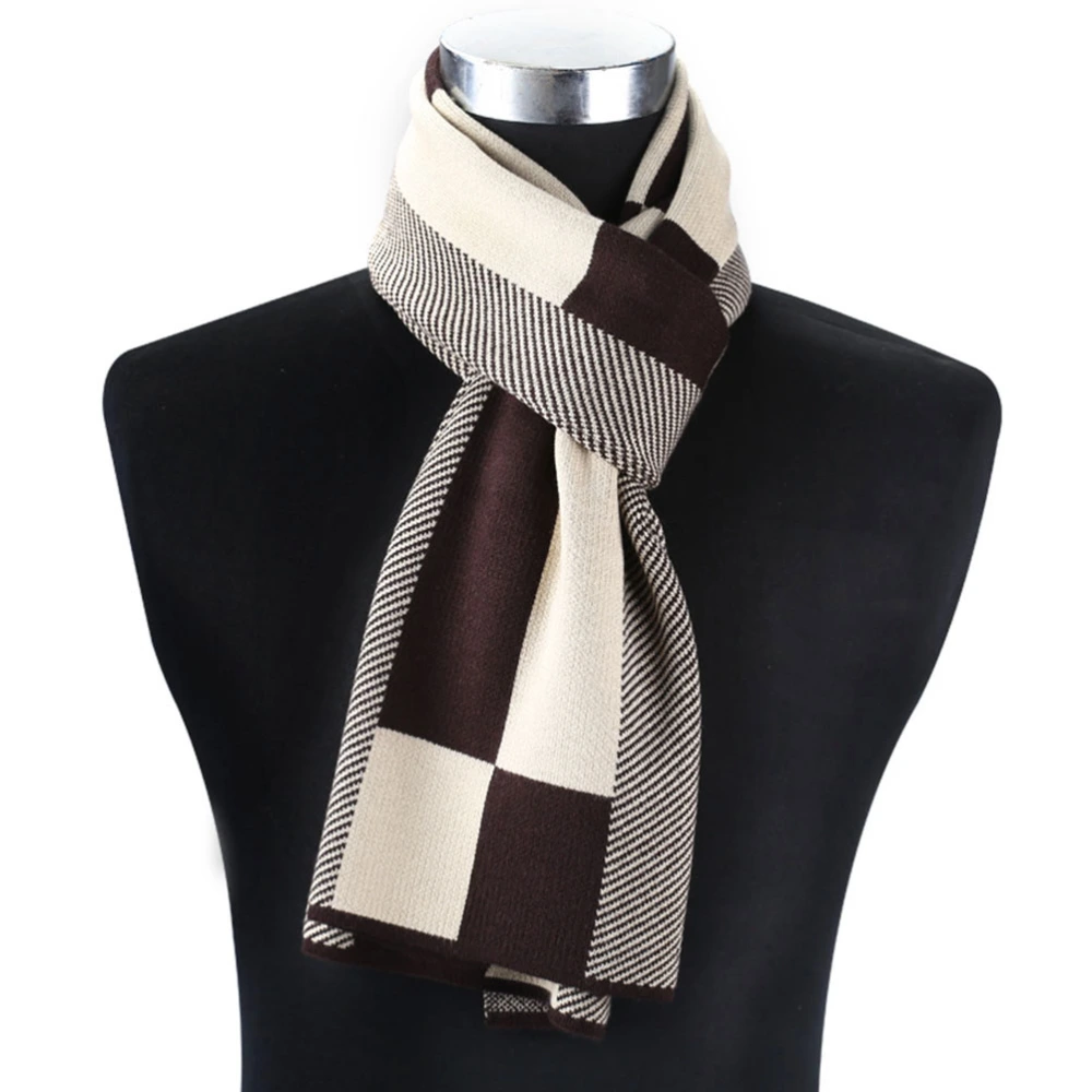 Men's Winter Slant-Plaid Scarves Cashmere Winter Neck Scarf Shawl Wrap for Men (Beige Coffee)