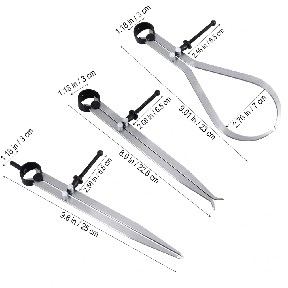 3 Pcs 8 Inch Caliper Set Rapid Adjust Quick Spring Divider Inside ID Outside OD Calipers Fine Adjustment Measuring Calipers