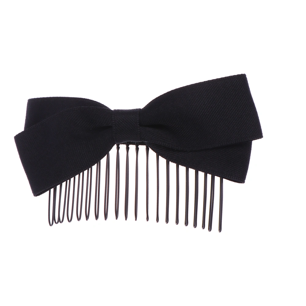 Elegant Hair Comb Bowknot Bang Hair Accessory Inserted Combs Headdress for Women Girls Black (without Pearl)