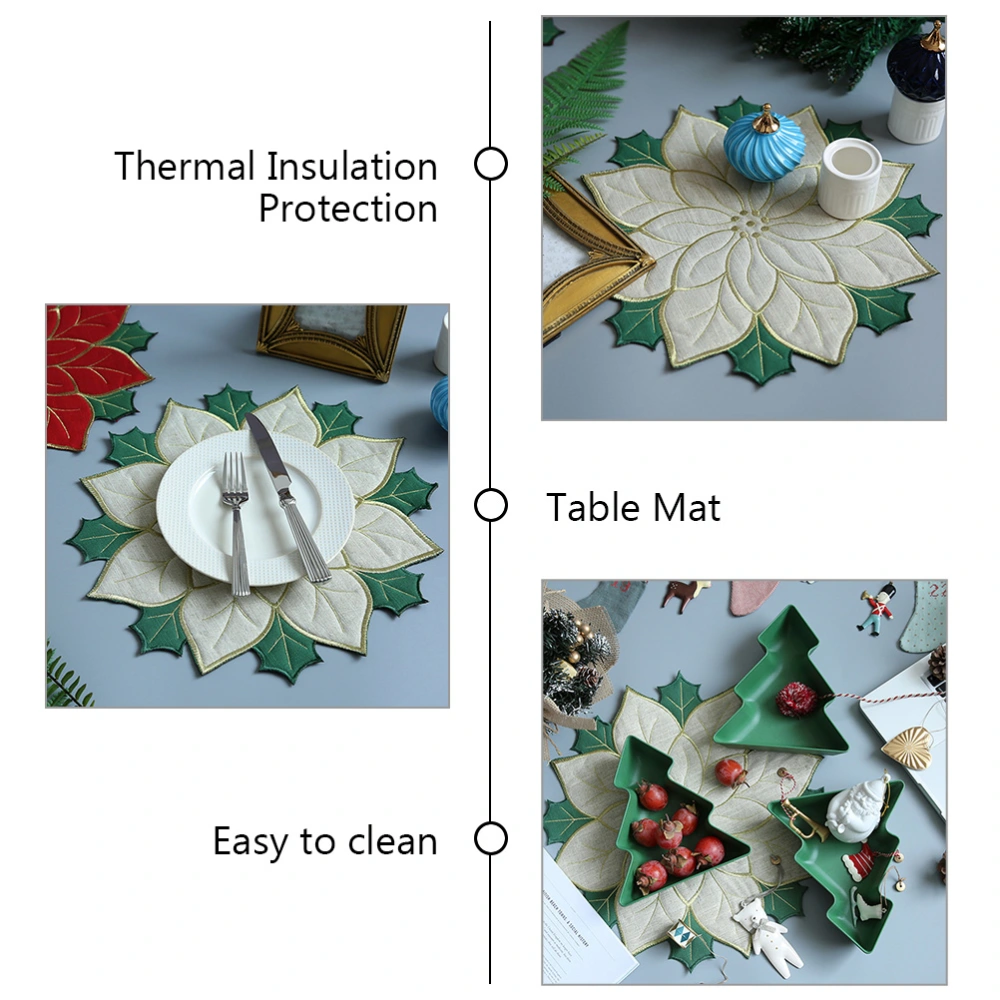 4pcs Christmas Embroidered Placemats Applique Poinsettia Placemats for Holiday