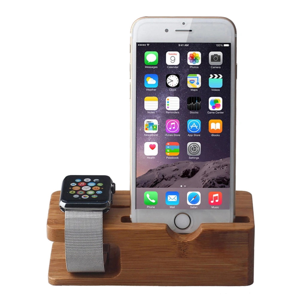 Bamboo Wood Charging Charging Stand, Charging Dock, Charging Station, Charging Bracket, Charging Holder for Apple Watch 38mm and 42mm with iPhone Display Stand