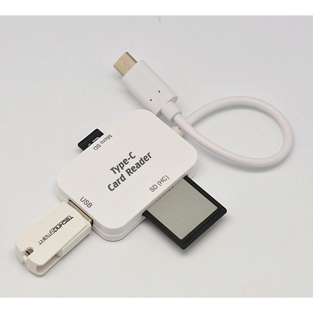 3 In 1 USB Type-C USB Reader Universal TF SD Memory OTG Reader for Phone and Laptop (White)