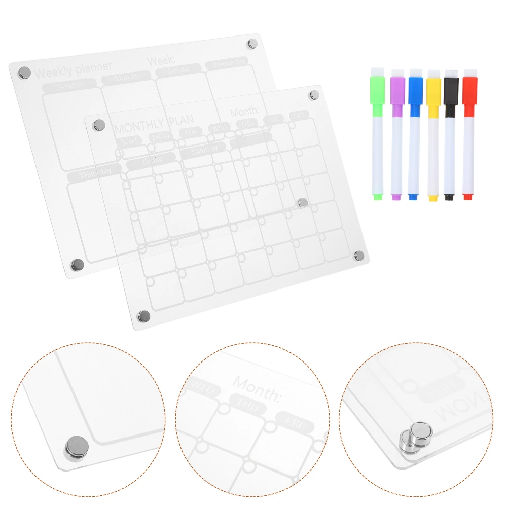 1 Set of Magnetic Daily Planner Board Magnetic Memo Board Clear Acrylic Refrigerator Board