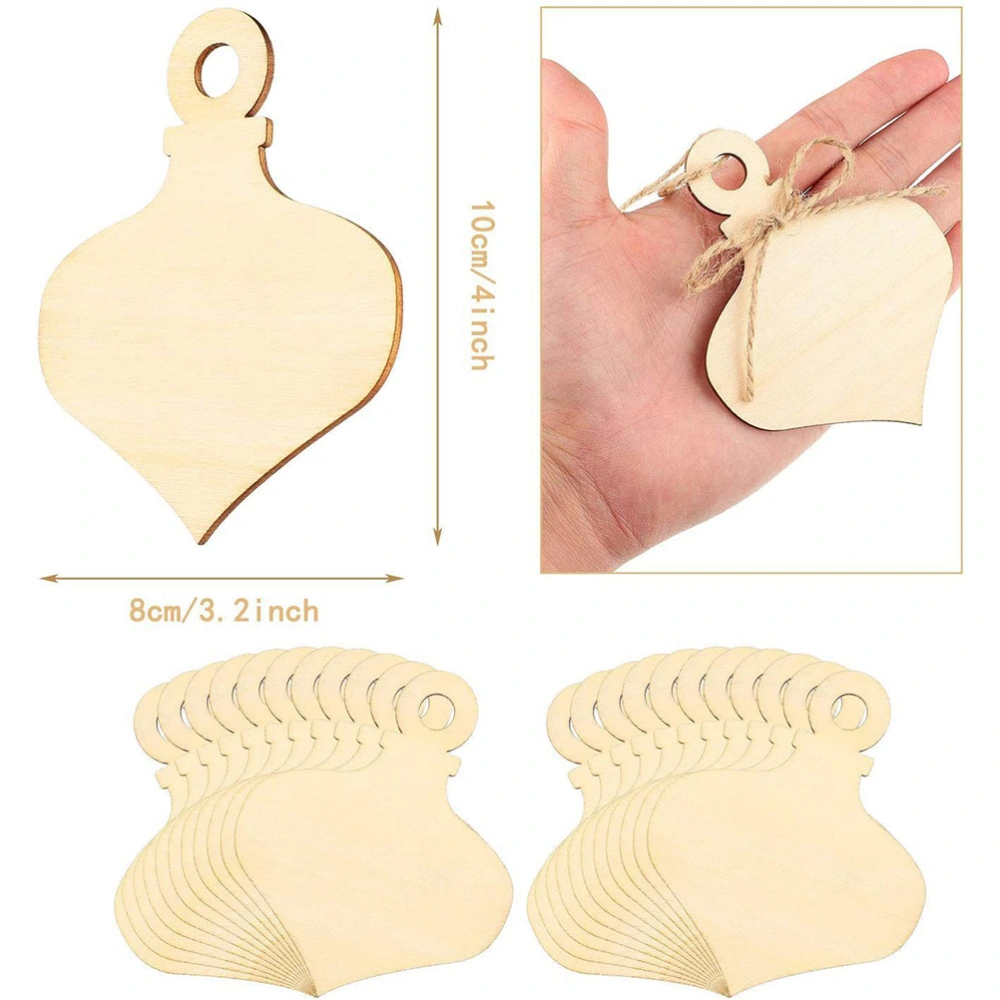 20pcs Wooden Bulb Shape Cutouts Diy Christmas Wooden Hanging Ornaments With Hole And Rope