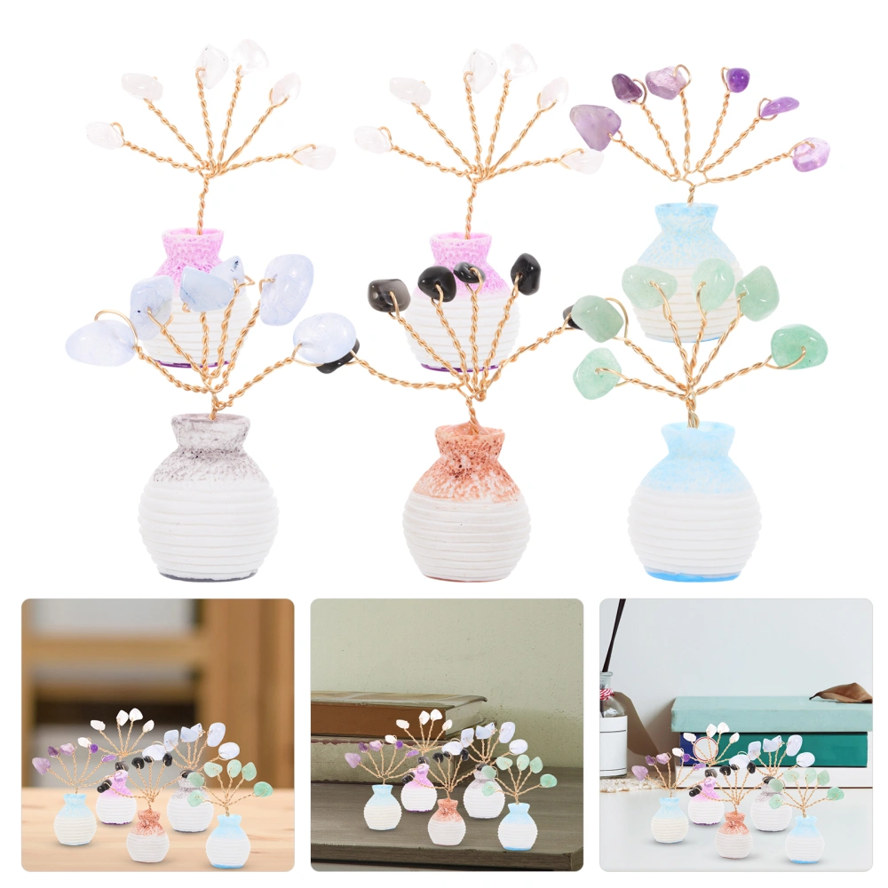 6pcs Chakra Crystal Tree Crystal Gemstone Bonsai Crystal Tree with Vase Crystal Ornament for Home Car