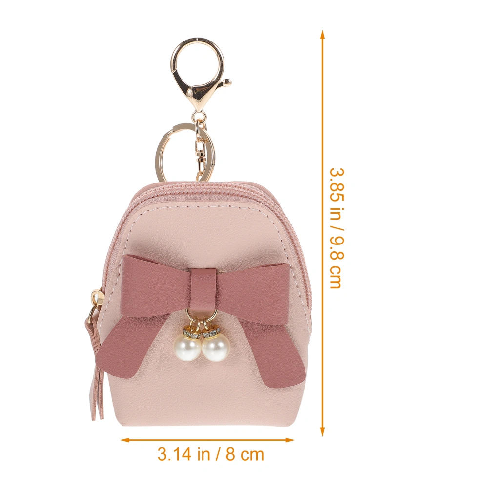 Women Small Size Practical Key Bag Small Size Bag Bow Shape Decored Pendant Zip Coin Purse White