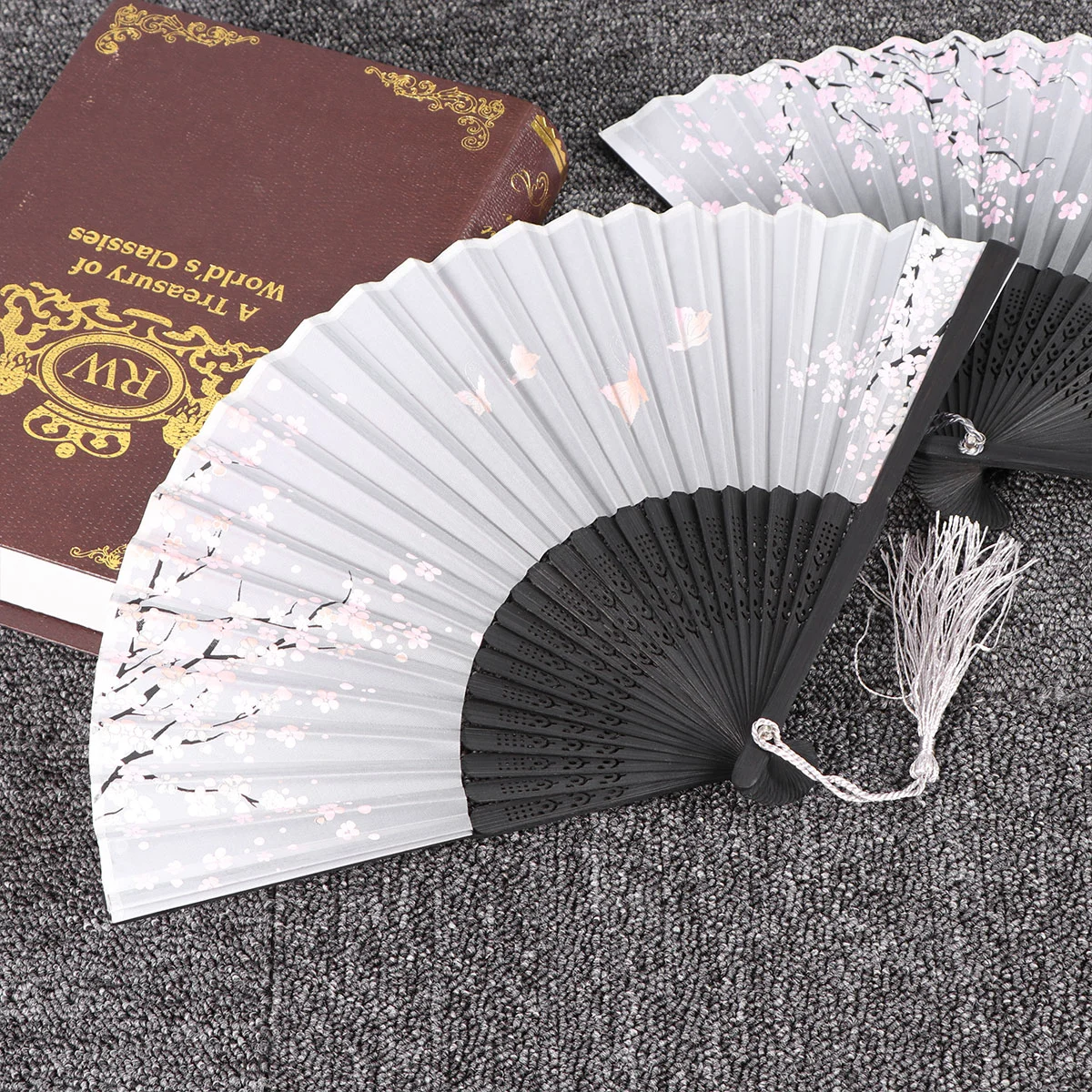 2pcs Antique Folding Fan Chinese Style Dancing Fan Disco Dancing Fan for Friends Family Co-worker (Black)