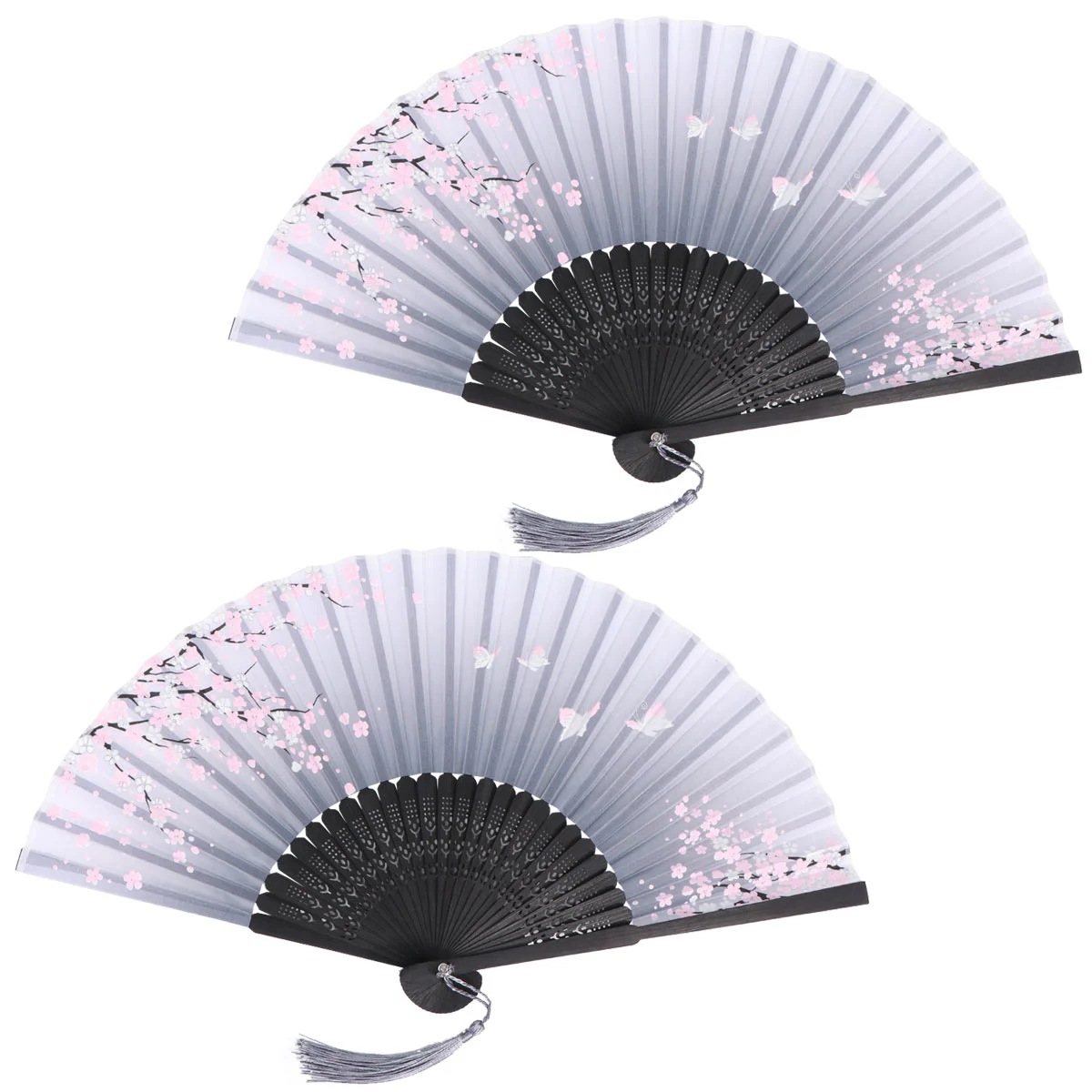 2pcs Antique Folding Fan Chinese Style Dancing Fan Disco Dancing Fan for Friends Family Co-worker (Black)