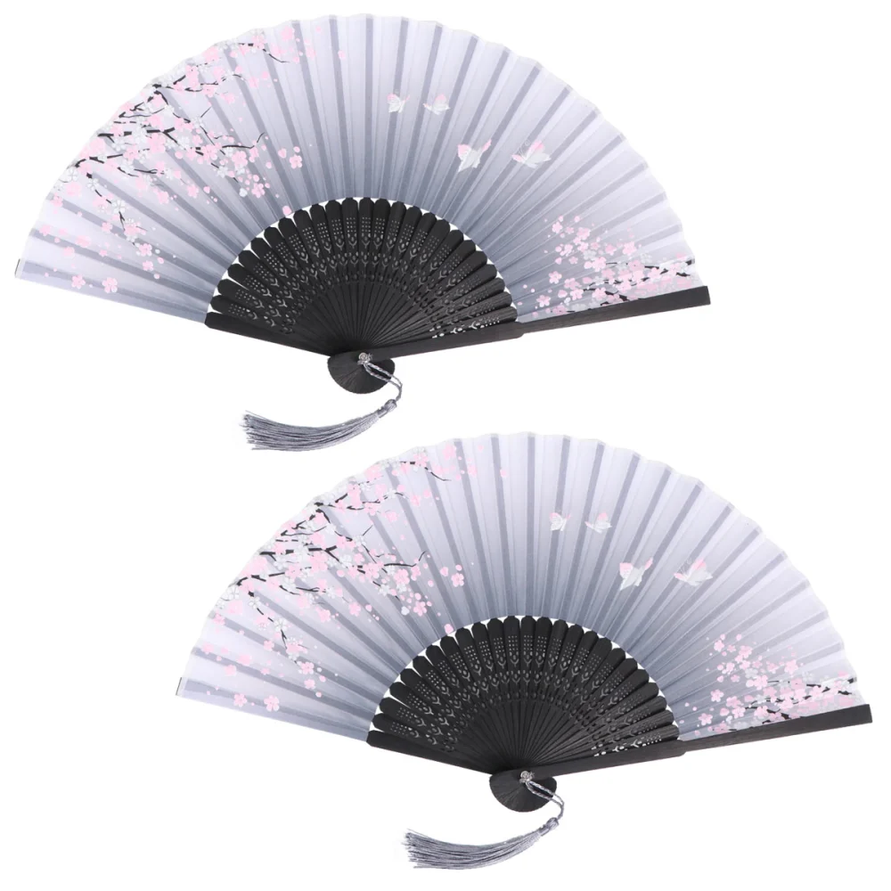 2pcs Antique Folding Fan Chinese Style Dancing Fan Disco Dancing Fan for Friends Family Co-worker (Black)