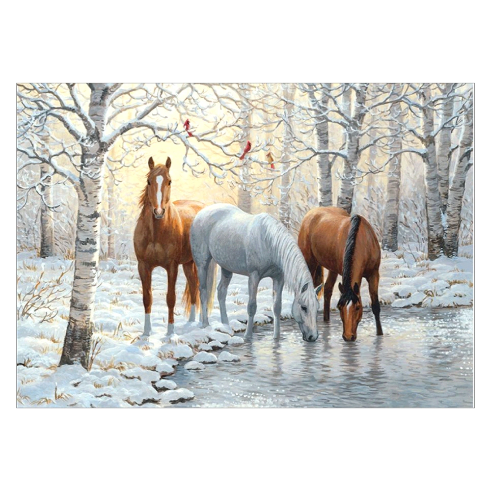 DIY Diamond Embroidery Painting Kit Cross Stitch Pictures Arts Crafts Household Wall Decor (Horses in Woods)