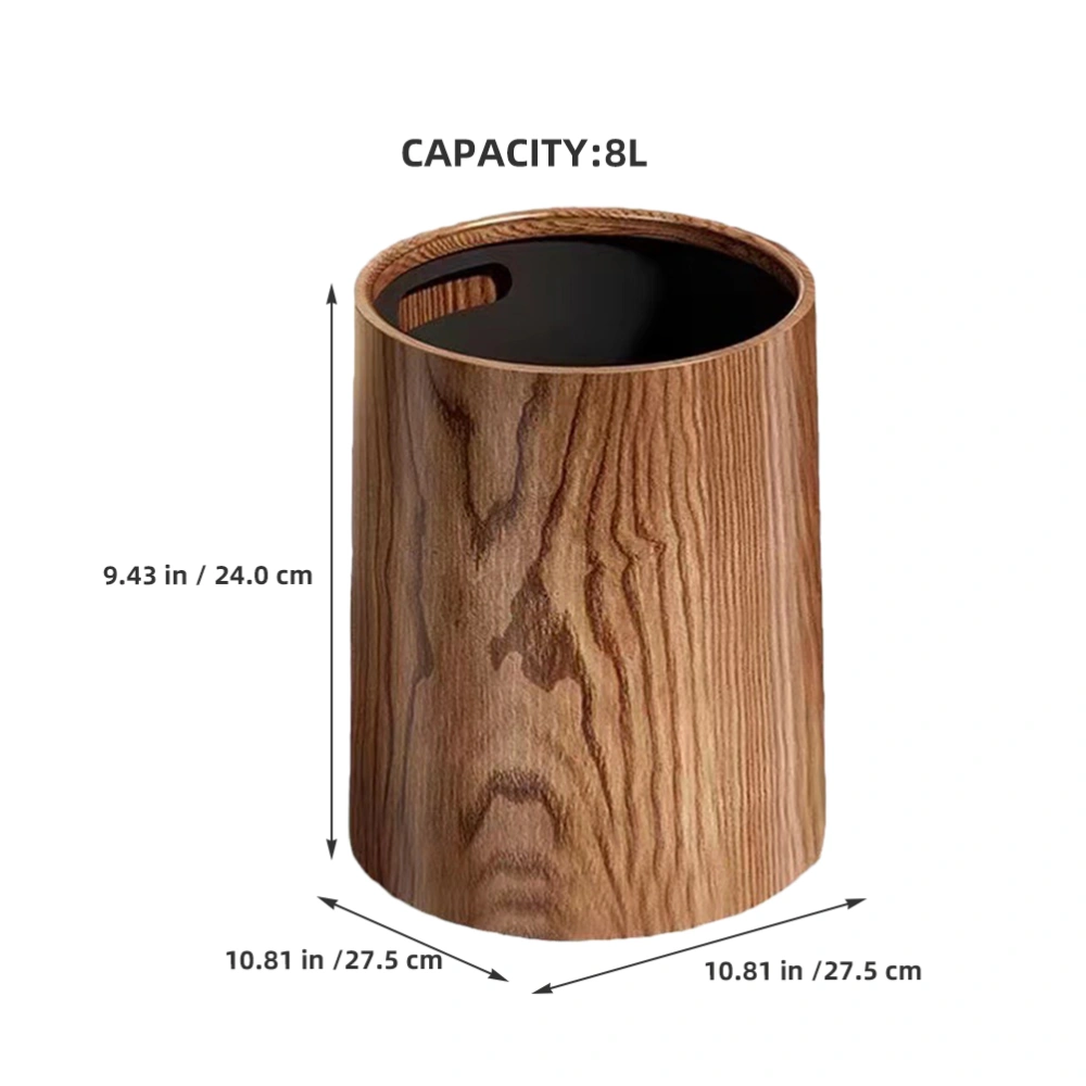  Imitation Wood Grain Trash Can Wastebasket Home Office Round Wastebasket Lightweight Home Trash Holder